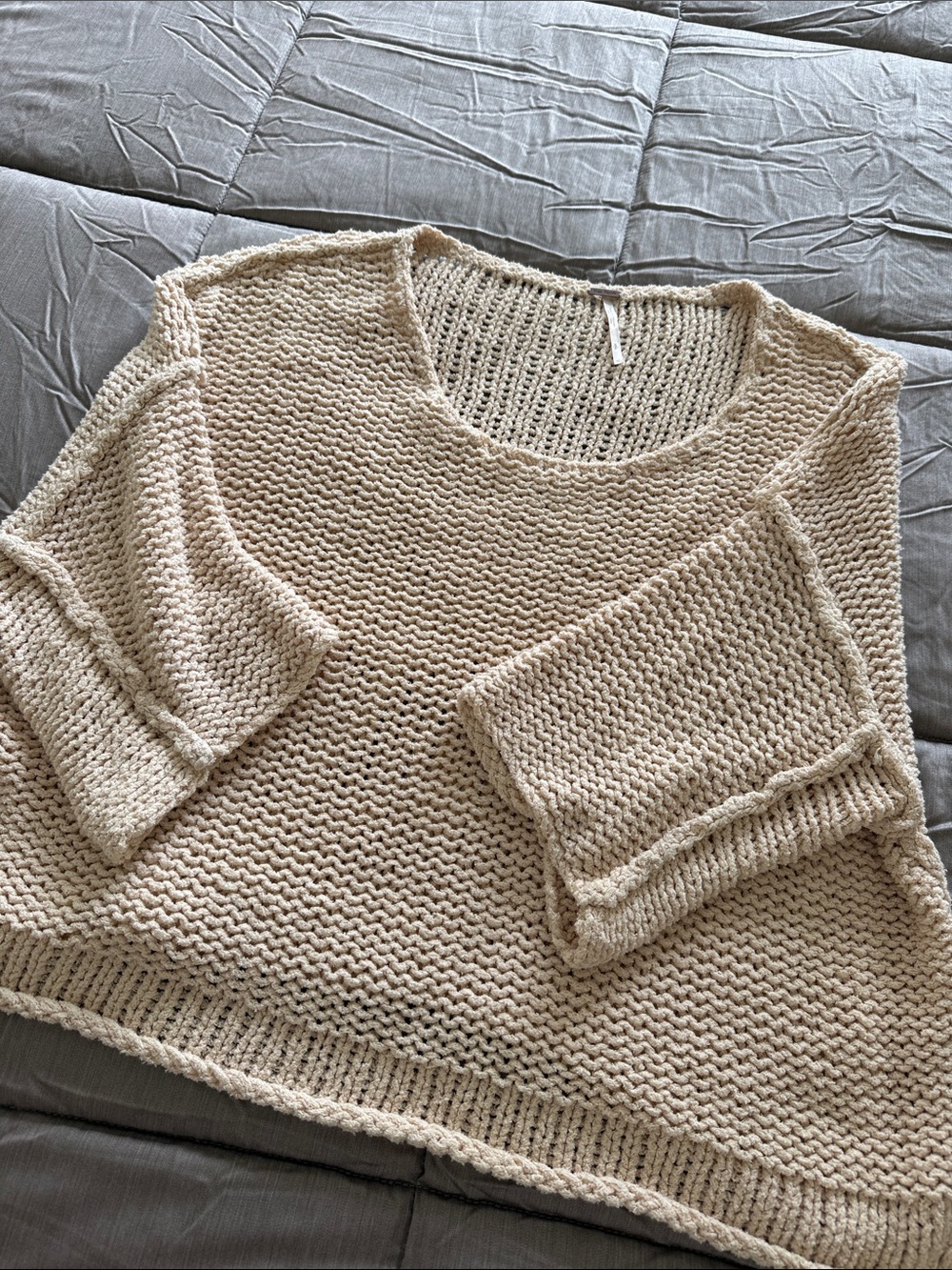 Free People Cream Cropped Crewneck Sweater